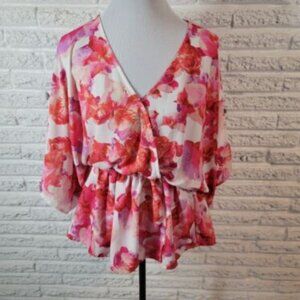 Flying Tomato Womens 3/4 Dolman Sleeve Pink Floral Flowy Blouse